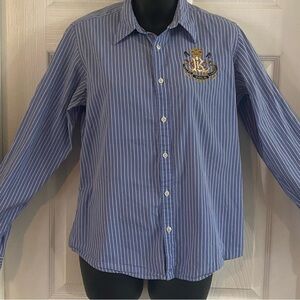 Ralph Lauren 8 Blue Button-Up Shirt with Large Embroidered Crest preppy coastal